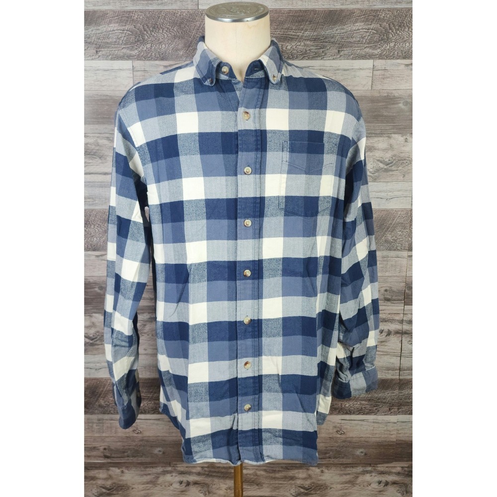 RedHead Mens Blue White Buffalo Plaid Flannel Thick Long Sleeve Size LT Cotton